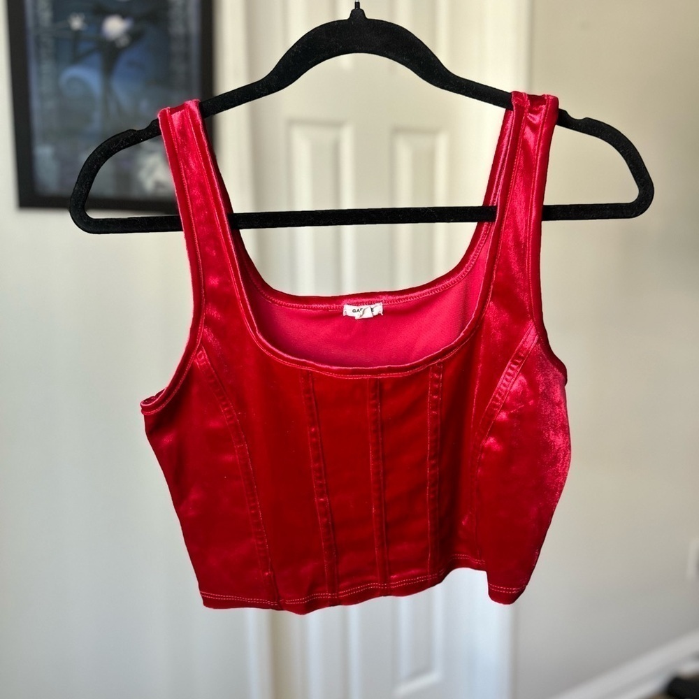 Garage Red Velvet Corset Crop‎ Top